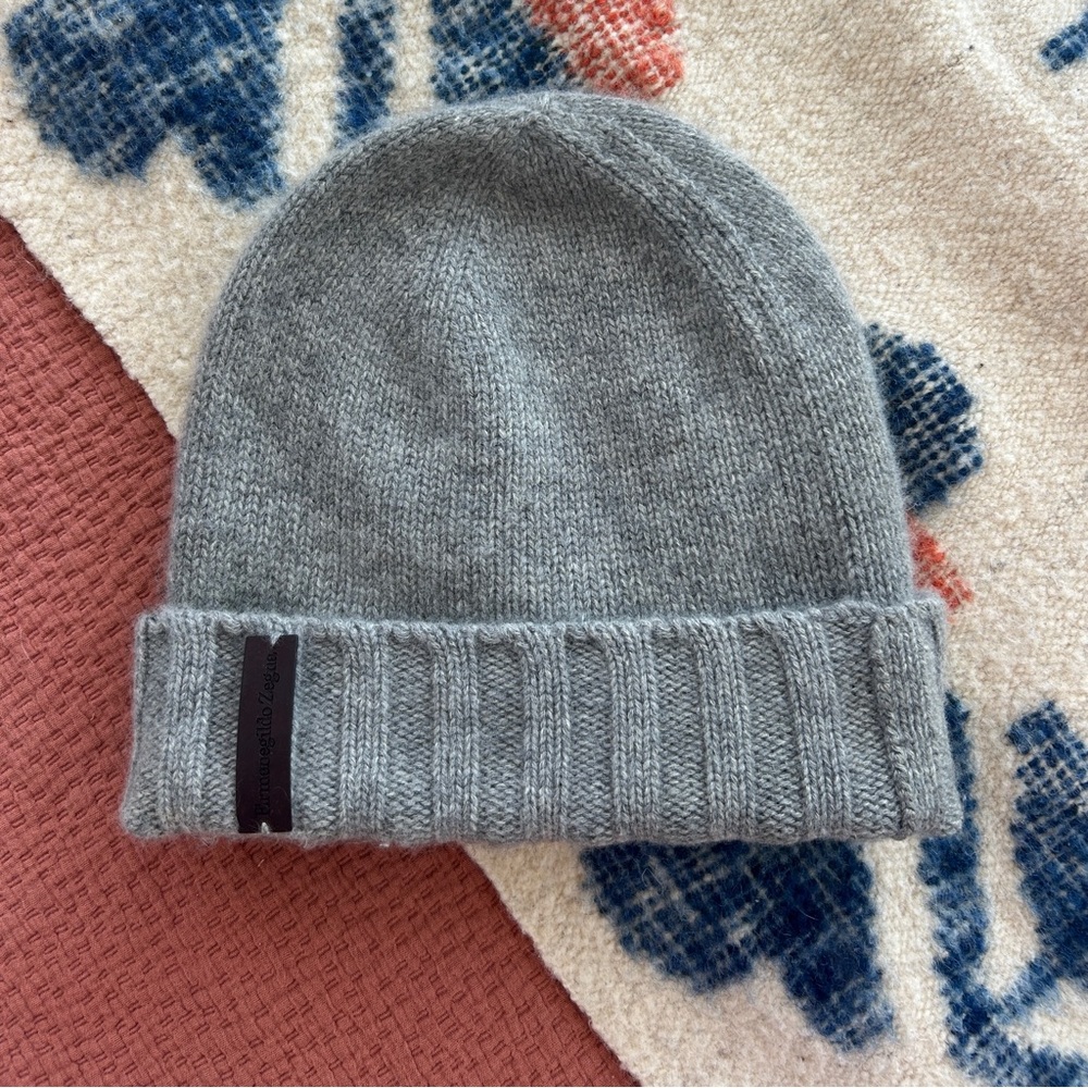 $490 Ermenegildo Zegna Cashmere Ribbed Gray Beanie Hat